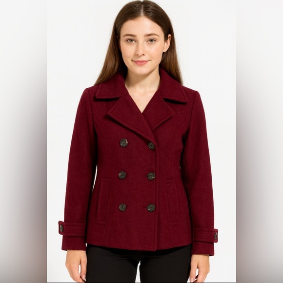 Calvin Klein Women's Double Breasted Peacoat Burgundy Size 6 - Picture 1 of 8